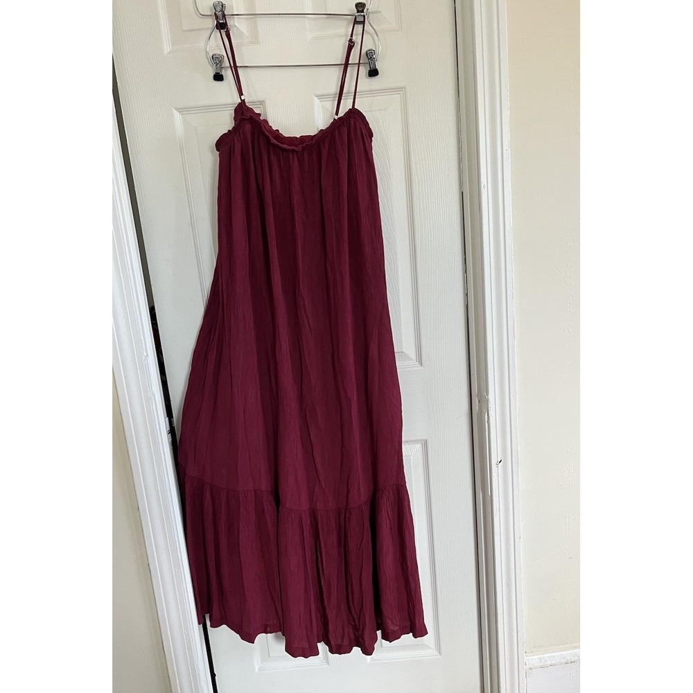 Soma Weekend Maxi Dress Burgundy Maroon Tiered Ruffle Boho Lounge Beach Summer